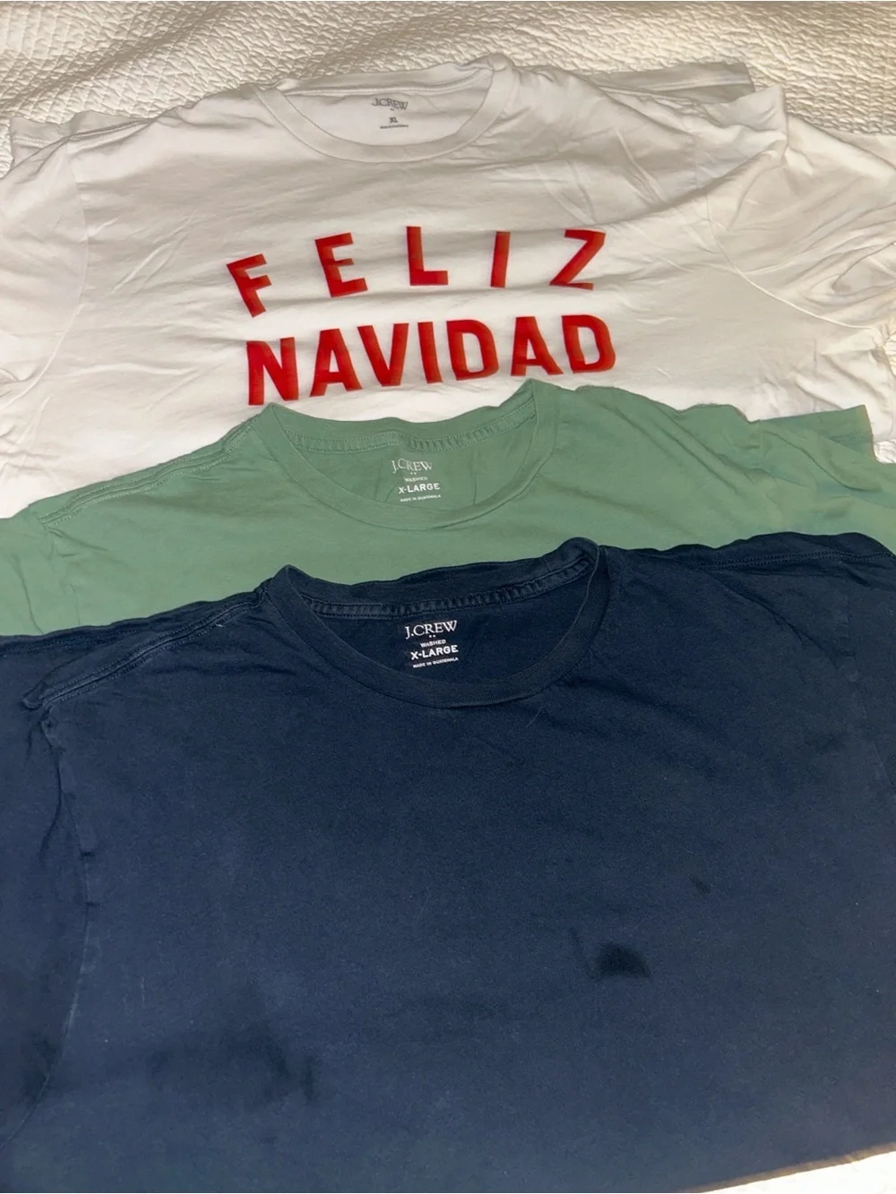 J. Crew Trio Crewneck Tees in White, Sage, and Navy